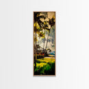 Tropical Landscape Painting, Palm Tree Art, Beach House Wall Decor, Coastal Summer Art, Vibrant Green and Yellow Art, Framed Canvas Print
