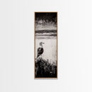 Seagull Portrait, Ocean Waves, Black and White, Framed Canvas Print, Coastal Art, Minimalist Decor, Modern Office Wall Art, Beach House Art