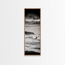 Stormy Waves, Ocean Landscape, Black and White, Framed Canvas Print, Coastal Wall Art, Modern Office Decor, Minimalist Seascape Painting