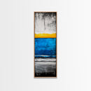 Sunset, Ocean, Waves, Framed Canvas Print, Coastal Wall Art, Modern Beach Decor, Blue and Yellow Abstract, Large Statement Art