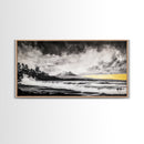 Stormy Ocean, Mountain View, Dramatic Landscape, Coastal Art, Black and White, Framed Canvas Print, Modern Wall Art, Office Decor