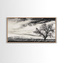 Lone Tree, Monochrome Landscape, Dramatic Sky, Framed Canvas Print, Moody Wall Art, Nature Scene, Modern Rustic Decor, Entryway Wall Art