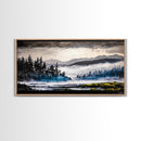 Misty Forest, Foggy Mountains, Tranquil Nature, Framed Canvas Print, Nordic Wall Art, Living Room Decor, Large Landscape, Moody Home Art