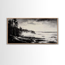 Foggy Coast, Misty Landscape Art, Black and White Wall Art, Canvas Print, Nature Wall Art, Cabin Decor, Moody Art