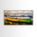 Canoe on the Shore, Rustic Nature Canvas Print, Lake House Wall Art, Autumn Painting, Outdoors Inspired Decor, Framed Canvas Print