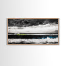 Ocean Wave Painting, Black and White Print, Modern Coastal Wall Decor, Seascape Art, Nautical Home Aesthetic, Framed Canvas Print