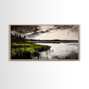 Marshland, Moody Sky, Lakeside View, Canvas Print, Nature Photography, Living Room Wall Art, Rustic Landscape, Neutral Tones Decor