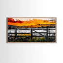 Sunset Fence, Mountain View, Rustic Canvas Print, Large Wall Art, Autumn, Farmhouse Painting, Framed Canvas Print, Moody Home Decor