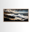 Stormy Waves, Dramatic Seascape, Moody Sky, Framed Canvas Print, Beach House Art, Living Room Wall Art, Modern Coastal Decor
