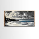 Moody Seascape, Stormy Ocean, Dramatic Sky, Beach Wall Art, Black and White Coastal Decor, Framed Canvas Print, Large Landscape Art