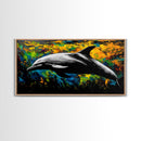 Dolphin, Ocean, Vibrant, Abstract, Framed Canvas Print, Colorful Sea Life Wall Art, Coastal Decor, Beach House Art, Nautical Theme