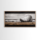Seashell and Waves, Nautical Art, Coastal Beach Decor, Black and White Seascape, Ocean Home Art, Framed Canvas Print, Elegant Art