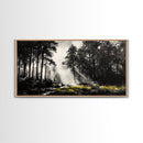 Misty Forest, Black and White, Nature Landscape, Framed Canvas Print, Tree Art, Moody Wall Decor, Rustic Cabin Art, Office Wall Art
