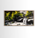 Waterfall Scene, Nature Art, Black and White Landscape, Rustic Cabin Decor, Wilderness Painting, Relaxing Wall Art, Canvas Print