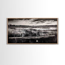 Marshland, Serene, Nature, Black and White, Framed Canvas Print, Landscape Painting, Rustic Wall Art, Cabin Decor, Neutral Tone Art