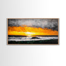 Ocean Sunset, Dramatic Clouds, Beach Waves, Framed Canvas Print, Coastal Wall Art, Living Room Art, Large Wall Decor