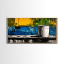 Abstract Mug Art, Colorful Kitchen Decor, Coffee Lover Gift, Modern Wall Art, Framed Canvas Print, Vibrant Home Accent