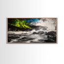 Wild Waves, Ocean Storm, Dramatic Seascape, Coastal Art, Beach House Decor, Framed Canvas Print, Black and White Wall Art, Nature Painting