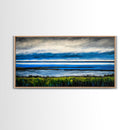 Ocean Horizon, Blue Sky, Coastal, Minimalist, Framed Canvas Print, Seascape Painting, Modern Wall Art, Living Room Decor, Tranquil Scene