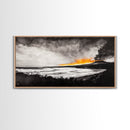 Volcano Eruption, Dramatic Landscape Art, Black and White Wall Art, Fiery Sunset Painting, Large Framed Canvas Print, Office Decor