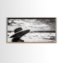 Woman at Beach, Black and White Wall Art, Minimalist Canvas Print, Modern Coastal Decor, Ocean View Art, Living Room Wall Art