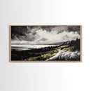 Golden Field, Pathway Landscape, Black and White Art, Moody Sky, Scenic Wall Decor, Office Wall Art, Canvas Print, Minimalist Nature