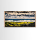 Rain Over Ocean, Blue Seascape, Beach House Decor, Coastal Art, Atmospheric Painting, Nature Inspired, Office Wall Art, Framed Canvas Print
