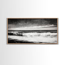 Monochrome Ocean, Rolling Waves, Black and White Beach Art, Framed Canvas Print, Minimalist Seascape, Coastal Wall Decor, Bedroom Art