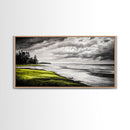 Stormy Beach, Coastal Horizon, Monochrome Landscape, Framed Canvas Print, Minimalist Art, Modern Living Room Decor, Dramatic Ocean Scene