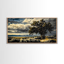 Solitary Tree, Dramatic Sky, Western Landscape, Rustic Nature, Southwest Art, Framed Canvas Print, Living Room Decor, Bold Earthy Painting