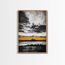 Volcanic Sunset, Black and White, Dramatic Sky, Framed Canvas Print, Moody Wall Art, Modern Landscape, Office Decor, Nature Aesthetic