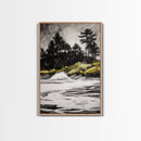 Forest Edge, Beach Shore, Dramatic Sky, Black and White Wall Art, Modern Minimalist Decor, Living Room Art, Canvas Print, Nature Inspired