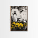 Lighthouse, Coastal Landscape, Nautical Home Art, Black and White Wall Art, Cape Cod Decor, Modern Rustic, Framed Canvas Print, Gift Idea
