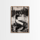 Loon, Lake Reflection, Nature Wall Art, Framed Canvas Print, Black and White Art, Minimalist Decor, Cabin Wall Art, Rustic Home