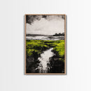 Marsh, Coastal Greenery, Landscape Wall Art, Framed Canvas Print, Nature Aesthetic, Living Room Decor, Serene Scenic View, Rustic Style