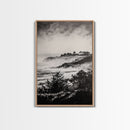 Misty Coast, Black White Art, Framed Canvas Print, Coastal Landscape, Foggy Ocean, Living Room Art, Nautical Decor, Monochrome Art
