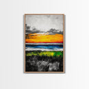 Vibrant Sunset, Ocean Horizon, Dramatic Sky, Framed Canvas Print, Coastal Home Decor, Living Room Wall Art, Abstract Art
