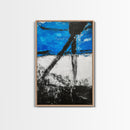 Abstract Blue Horizon, modern minimalist art, bold blue painting, industrial decor, expressive wall art, framed canvas print, office wall