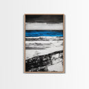 Ocean Horizon, Minimalist Seascape Painting, Black White and Blue Coastal Art, Framed Canvas Print, Modern Living Room or Office Wall Decor