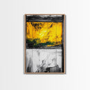 Golden Window, Abstract Rustic Wall Art, Black and White with Yellow Accents, Framed Canvas Print, Farmhouse or Entryway Wall Decor