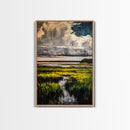 Stormy Marsh, Moody Landscape Art, Coastal Nature Scene, Modern Rustic Decor, Fall Home Wall Art, Framed Canvas Print, Office Artwork
