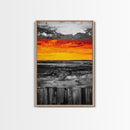 Sunset Landscape, Rustic Fence, Fiery Sky Art, Bold Color Wall Art, Abstract Nature Scene, Canvas Print, Boho Home Decor