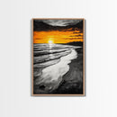 Golden Beach, Sunset Painting, Coastal Horizon, Framed Canvas Print, Seascape Art, Warm Fall Colors, Large Wall Art, Minimalist Style