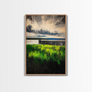 Lakeside Pier, Landscape Painting, Framed Canvas Print, Nature Wall Art, Blue Sky Art, Serene Lake View, Living Room Decor