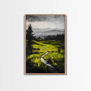 Winding Path, Mountain Meadow, Nature Landscape, Rustic Wall Art, Framed Canvas Print, Farmhouse Decor, Green Hills, Relaxing Art