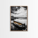 Rustic Canoe, Lake Wall Art, Black and White Decor, Nature Photography, Lodge Wall Decor, Cabin Art, Wilderness Print, Framed Canvas Print