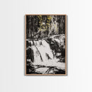 Waterfall Scene, Black and White Art, Forest Wall Decor, Cabin Aesthetic, Adventure Landscape Print, Wilderness Gift, Canvas Print