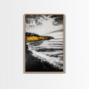 Golden Cliffs, Ocean Landscape, Beach House Wall Art, Canvas Print, Coastal Scene, Black and White Painting, Sunset Inspired Decor