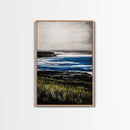 Misty Coast, Cliffside View, Ocean Horizon, Framed Canvas Print, Coastal Home Decor, Nautical Painting, Minimalist Wall Art