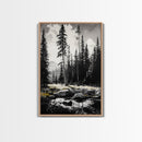 Forest Landscape Print, Black and White Tree Art, Cabin Wall Decor, Nature Inspired Art, Minimalist Scene, Framed Canvas Print